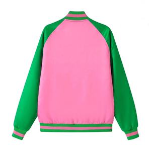 เสื้อแจ็คเก็ตบาสเก็ตบอลสไตล์สตรีทแวร์สำหรับผู้หญิง เหมาะสำหรับทีมโรงเรียน กิจกรรมมหาวิทยาลัย พิมพ์ลายแบบซับลิเมชั่น เสื้อแจ็คเก็ตวาร์ซิตี้ผ้าซาติน - Product Image 2