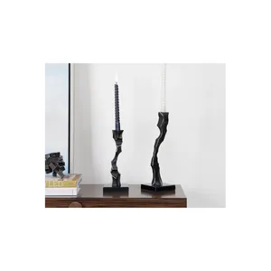 Handmade Decorative Metal Candle Holder with Laser Cut ArtworkTapered Wood <b>Candlestick</b> Holder <b>Black</b> with Gold Accents Home Decor - Product Image 3