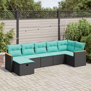 Juego de Sofás de Patio de 7 Piezas en Poliratán Negro con Cojines, Elegantes Conjuntos de Jardín - Product Image 1