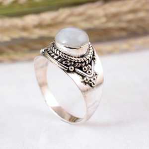 Handmade 925 Sterling <b>Silver</b> Rainbow Moonstone Bezel Set Vintage Boho Filigree <b>Statement</b> <b>Ring</b> Unisex Jewelry - Product Image 4