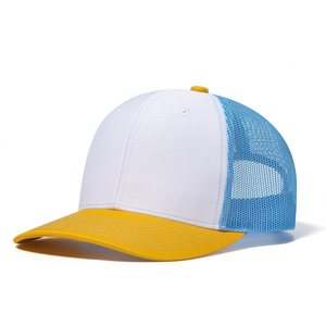 Gorra Trucker Blanca, Azul y Amarilla de 6 Paneles, Malla Ajustable, Unisex, Casual, Primavera Verano, Artículo 2026 - Product Image 1