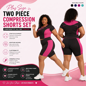 Ensemble 2 pièces pour femmes grande taille : Crop top à manches courtes et short de yoga en Spandex et Polyester pour le sport et le fitness - Product Image 4