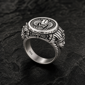 925 Sterling Silver <b>Black</b> Oxidized Egyptian Scarab Pharaoh <b>Ring</b> - Product Image 2