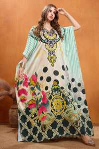 High Quality Designer Turkish Style <b>Kaftan</b> Women Polyester Handmade Batwing Sleeves V Neck Regular Fit Flared Hem Midi Party - Product Image 5