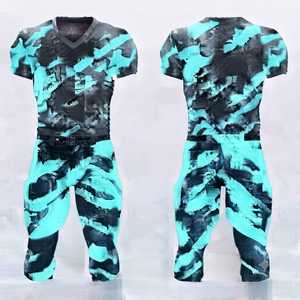Uniforme de football américain personnalisé, maillot sublimé cyan et noir et pantalon rembourré, vêtements de sport pour équipe professionnelle, kit de match respirant - Product Image 1