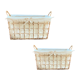 Panier de rangement de haute qualité en jacinthe d'eau naturelle, jonc de mer, rotin et bambou avec cadre en fer et doublure en coton - Product Image 1