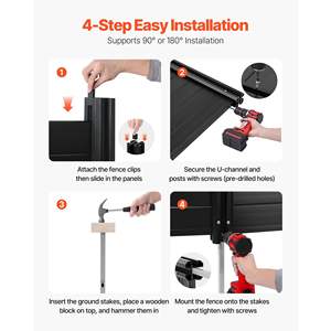 2 panneaux de protection horizontale en vinyle noir 48 x 48 avec piquets de sol pour poubelle, équipement de piscine, unités de climatisation, clôture extérieure - Product Image 4
