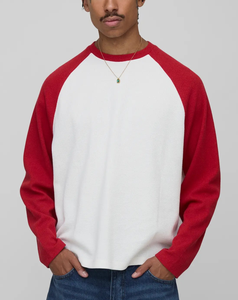 T-shirt à manches longues pour homme, coupe oversize, blocs de couleur, raglan, 240 GSM, 100% coton, éco-responsable, épaules tombantes, logo personnalisé OEM, vente en gros - Product Image 1
