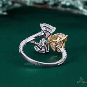 Bague de fiançailles en or jaune massif 9k-18k, diamant de laboratoire jaune taille cœur 3,86 carats, qualité D-E, pureté VVS-VS, certifié IGI, pour mariée - Product Image 2