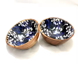 Bol en bois indien personnalisé artisanal bol d'assiette de service à salade bol de table à manger bol de service en bois décoratif design imprimé personnalisé - Product Image 1