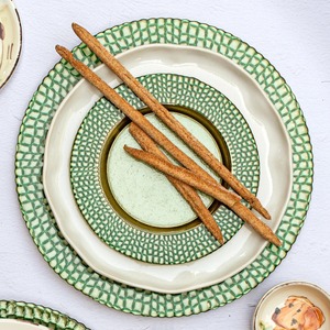 Round <b>Ceramic</b> Charger <b>Plate</b> Green Gold Inlay Glam Design Dishes & <b>Plates</b> - Product Image 3