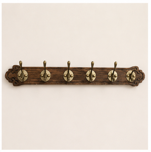 Porte-manteau mural avec 5 crochets robustes en laiton antique, rail décoratif en bois massif pour chambre à coucher à bon prix - Product Image 3
