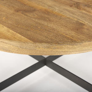 Table basse de salon en bois de manguier massif, ronde, pliable, fabriquée à la main en fer et en bois, avec finition naturelle et noire - Product Image 6