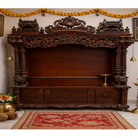 Mandir traditionnel en bois de teck brun fait sur mesure pour la communauté gujaratienne du Temple Iskcon, avec dômes Shikhar, pour la maison, USA