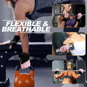 Gants de fitness demi-doigts roses en néoprène avec sangle de poignet réglable pour la musculation unisexe - Product Image 6