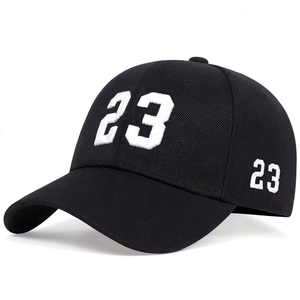 Gorra de Béisbol Unisex de 6 Paneles Huzu Enterprises, Negra, de Algodón Satinado, con Número 23 Bordado, Ajustable, para Uso Casual - Product Image 1