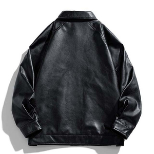 Veste en cuir véritable et toile pour homme, style hiver, en cuir de vachette uni, avec fermeture éclair, col montant, style urbain - Product Image 2