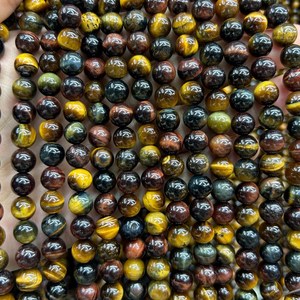 Cuentas de piedra ojo de tigre mixtas, cuentas redondas de piedras preciosas naturales en hebra para la fabricación de joyas y manualidades DIY. - Product Image 4