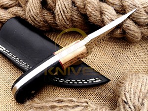 Cuchillo de caza hecho a mano con mango de madera y funda de cuero – Cuchillo de supervivencia para acampar al aire libre con hoja fija afilada - Product Image 4