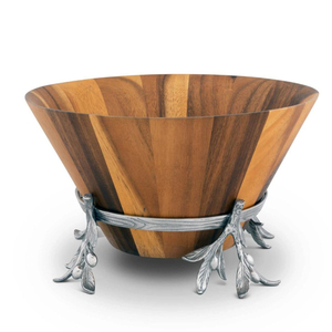 Bols de service en bois d'acacia au design moderne avec base en métal, forme ronde, pour la maison, les hôtels, la table, la cuisine, les bols de service pour aliments - Product Image 1