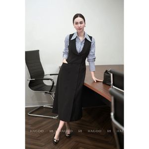 Chaleco vaquero de doble botonadura para mujer, vestido tipo lápiz con cuello en V, ropa exterior para llevar en capas, ropa informal de oficina [V9035] - Product Image 4