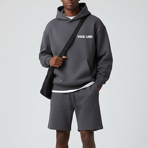 Conjunto de Sudadera con Capucha y Pantalones Cortos de Dos Piezas, Color Sólido, Talla Grande, Estilo Hip Hop, Ropa Deportiva de Alta Calidad, Novedad 2025 - Product Image 1