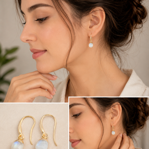 ต่างหูรูปไข่ขนาด 27-28 มม. ประดับด้วยเรนโบว์มูนสโตน เงินแท้ 925 ชุบทอง 18K - Product Image 5