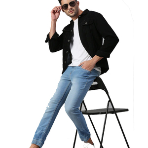 Men's Black <b>Denim</b> <b>Jacket</b> Regular Fit Button Fly Solid Color Casual Autumn Cotton Washable Topstitch Acid Wash Color Fade Proof - Product Image 4