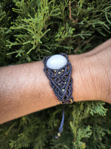 White Moonstone Macrame <b>Bracelet</b> Oval Gem Dark Purple Cord Boho Handmade Adjustable <b>Healing</b> Jewelry - Product Image 4