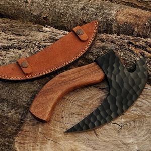 Burraq Hache à pizza artisanale en acier au carbone avec manche en bois de rose et étui en cuir, 9 pouces, pour bricolage, usage industriel, camping, extérieur, Fête des Pères - Product Image 3