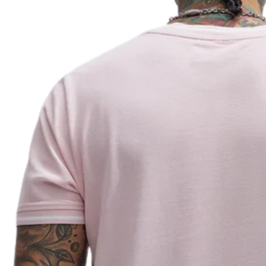 <b>Mens</b> Light <b>Pink</b> Slim Fit Crew Neck T <b>Shirt</b> With Contrast Rib Collar And Sleeve Trim Casual Short Sleeve Jersey Streetwear top - Product Image 4