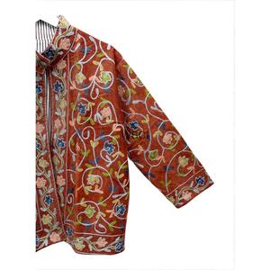 Elegante Chaqueta de Pana Bordada para Mujer, Cuello Mandarín, Bordado Floral, Abrigo Ligero de Pana para Otoño e Invierno - Product Image 2