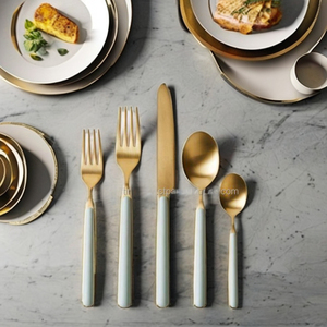 <b>Gold</b> Mint Green Handle Cutlery Set Stainless Steel <b>Spoon</b> Fork Knife Tableware Wholesale Custom Fine Dining Home Kitchen Decors - Product Image 1