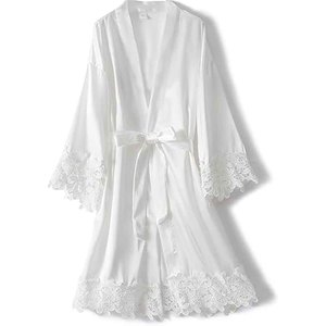 Robe de mariée en dentelle florale transparente pour femme, kimono sexy, lingerie, vêtements de nuit en satin avec ceinture, robe de chambre de mariage - Product Image 1