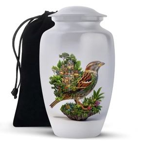 Urna Funeraria de Aluminio Blanca para Adultos, con Emblema de Águila Calva y Bandera Americana, con Bolsa de Terciopelo - Product Image 2