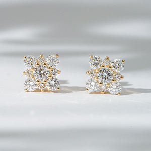 Boucles d'oreilles en diamant de laboratoire, bijoux, 2,0 carats, en forme de fleur, clous en grappe, en or jaune 14K/18K, prix de gros, bijoux de mariage - Product Image 6