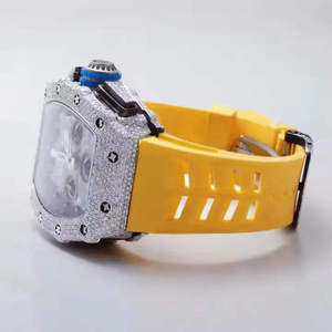 Yellow Stainless Steel Band Sapphire Crystal Diamond Encrusted Square <b>Case</b> Men's Mechanical <b>Watch</b> Multiple Dials ETA Movement - Product Image 2