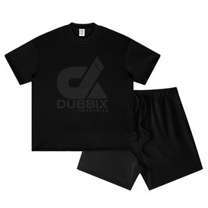 2026 Summer <b>Knitted</b> Breathable Oversized Short Sleeved Men's Casual Sports T-shirt <b>Set</b> Solid Bat - Product Image 2