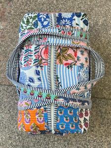 Women Large Floral Printed Duffel Bag With <b>Rope</b> Handles Zipper Closure Travel Weekender Bag Textile Material Blue Pink Pattern - Product Image 2