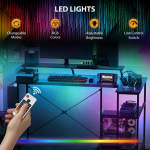 Scrivania per Computer da 58 \ "reversibile a forma di L con prese di corrente per Monitor e scrivania ad angolo con luci a LED - Product Image 6