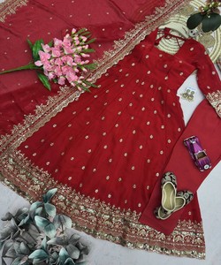 Salwar Kameez Dupatta Rouge Traditionnel pour Femmes, Tenue de Mariage Indienne et Pakistanaise, Robe de Soirée 85156 SAI- SSC – 718 - Product Image 2