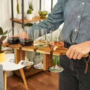 Tabla de Degustación de Madera de Acacia Hecha a Mano, con Capacidad para 4 Copas de Vino con Tallo, de Vietnam, Buen Precio - Product Image 4