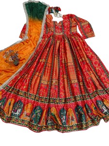 Traditional <b>Red</b> <b>Lehenga</b> Choli Chinon Silk Digital Printed Padded Floor-Length Quick Dry Wedding India Pakistan Women's Party - Product Image 5