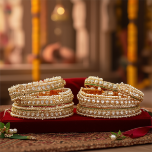 Regal Finish Pota Kundan and Pearl Bridal <b>Bangles</b> <b>Set</b> - Product Image 3