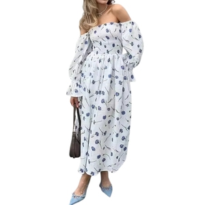 Ladies Floral Maxi <b>Dress</b> Linen Cotton Elegant <b>Boho</b> Long <b>Dress</b> for <b>Summer</b> Beach Wear - Product Image 1