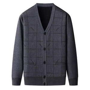 Pull cardigan à col en V pour homme, manches longues, boutons, couleur unie, tricoté, vente en gros, pour l'hiver, logo personnalisé - Product Image 2