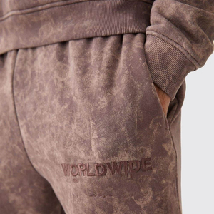 Custom 3D Embossed <b>Pullover</b> Hoodie Wide Leg Trousers 2 Pieces Cotton Blend Relaxed <b>Men's</b> Textured Tracksuit Set - Product Image 5