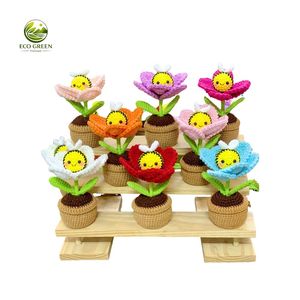 Pots de fleurs au crochet faits à la main avec des fleurs colorées, en coton rond, décoration intérieure pour salon, toutes saisons - Product Image 4