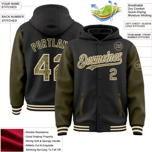 เสื้อแจ็คเก็ตวาร์ซิตี้แบบมีฮู้ดสำหรับผู้ชาย สีดำเขียวมะกอก พิมพ์ตัวอักษรและหมายเลข 00 ด้านหน้าและด้านหลัง ดีไซน์ทรงปกติ พิมพ์ลายแบบ Sublimation สำหรับเล่นกีฬา - Product Image 2