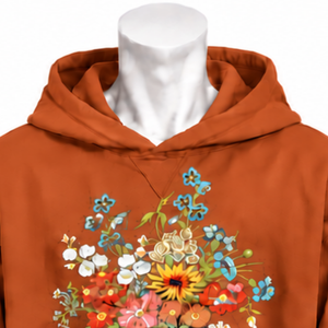 เสื้อฮู้ดลายดอกไม้สีส้มไหม้ ทรงโอเวอร์ไซส์ สไตล์ลำลอง มีกระเป๋าจิงโจ้ เหมาะสำหรับใส่ในฤดูใบไม้ร่วง สตรีทแวร์ - Product Image 3